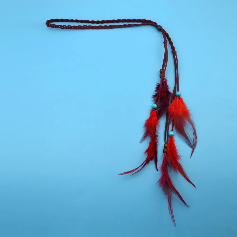 Hot Bohemian Ethnic Festival Hippie Headdress Hair Accessories Bead Red Feather Indian Headband Piece Band African Jewelry | Украшения и