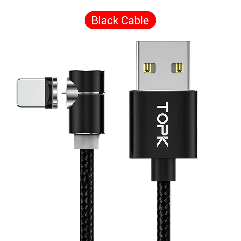 Черный TOPK светодиодный магнитный usb-кабель для быстрой зарядки iPhone X 7, кабель USB type C и кабель Micro usb 5A для samsung Xiaomi huawei - Цвет: Черный