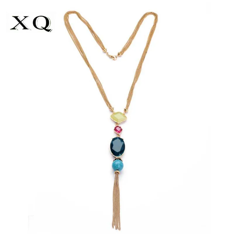 Модное женское длинное ожерелье XQ с кисточками новые синие бусы квадратная