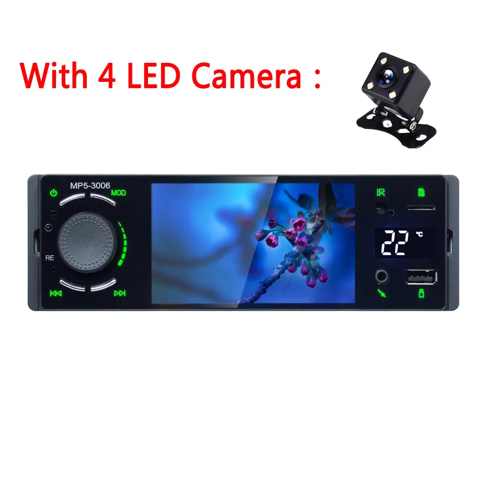 With 4 LED Camera AMPrime 1 Din автомагнитола Bluetooth " Авторадио сенсорный экран стерео аудио видео MP5 USB TF дисплей температуры Handsfree In-dash - Цвет: With 4 LED Camera