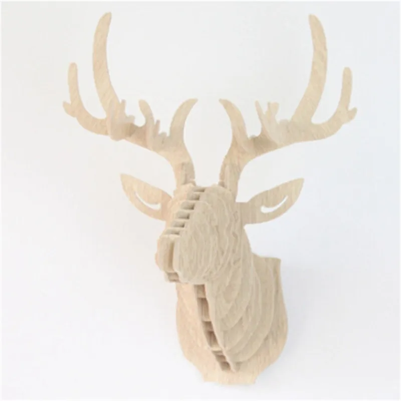 white 3D пазл Деревянный DIY креативная модель украшения дома животное дикая природа на стену голова оленя Лось дерево подарок ремесло - Цвет: white