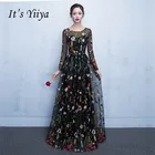 Женское вечернее платье до пола It's YiiYa, черное платье на молнии с длинными рукавами и цветочной аппликацией, LX102, 2019