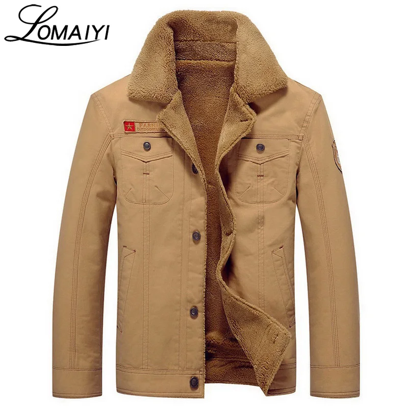 Куртка LOMAIYI Мужская зимняя из искусственного меха теплая ветровка в русском