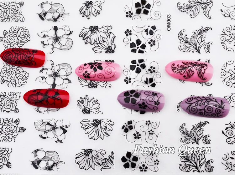 Новые 3D наклейки для ногтей с черными цветами 108 шт./лист высококачественные