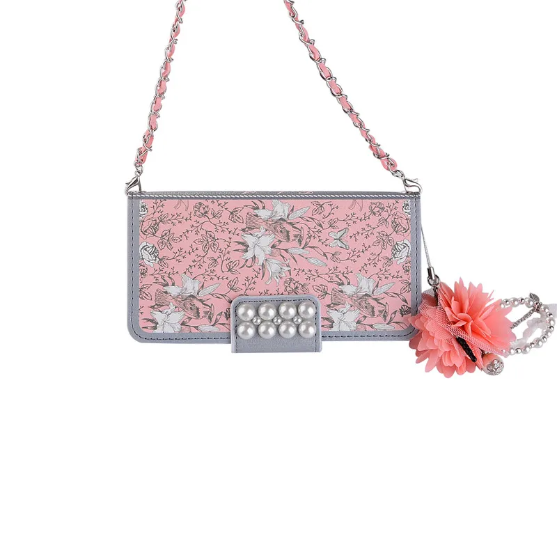 Роскошный кожаный чехол-кошелек с розовым цветком для iPhone 6 6s 7 8 Plus X XR XS Max Flower Chain Bag Coque