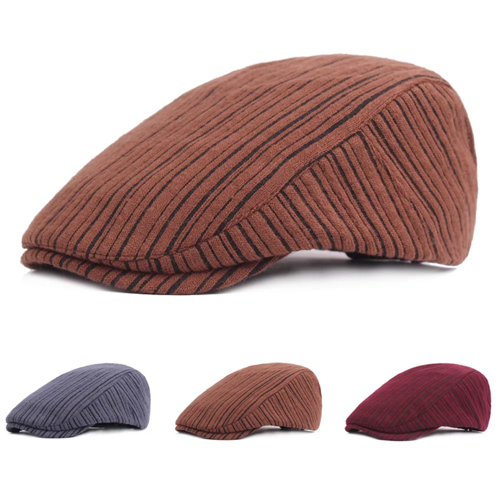 

Men Women Winter Warm Striped Beret Hat Adjustable Golf Outdoor Newsboy Cap NEW HATCS0260