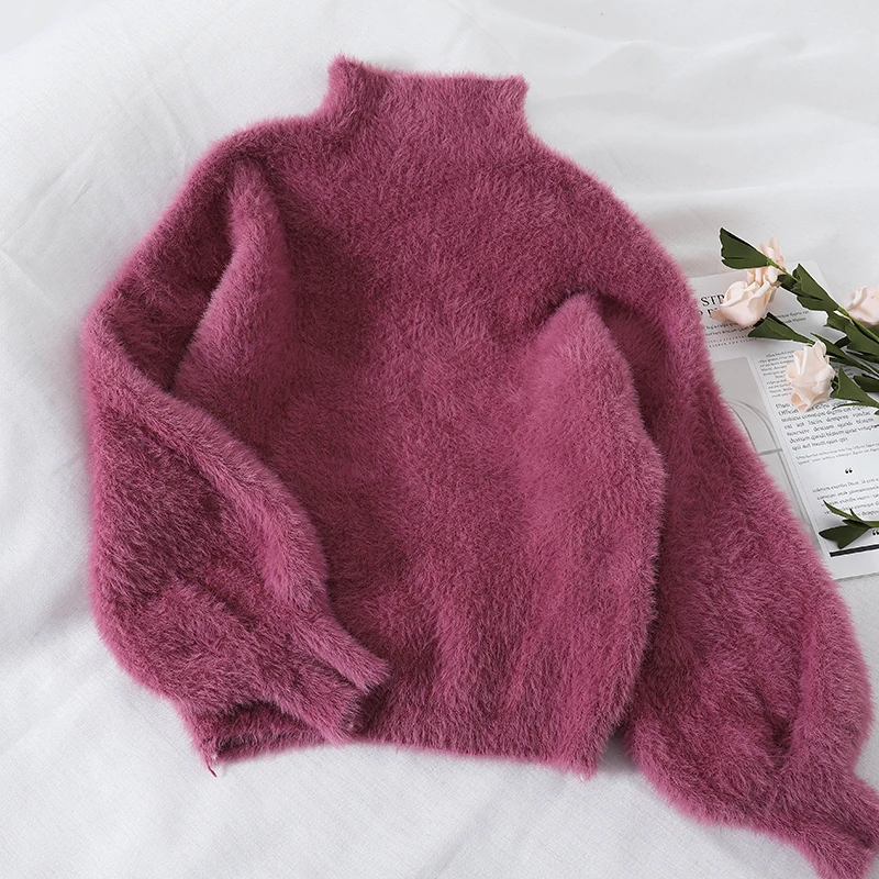 2018 new fashion women's sweater winter high collar sweater female mohair loose short knitwear