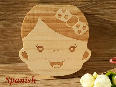 baby1 Spanish Детская зубная коробка, испанская английская коробочка для молочных зубов, детская деревянная коробка для хранения зубов, коллекция, Новорожденный ребенок - Цвет: baby1 Spanish