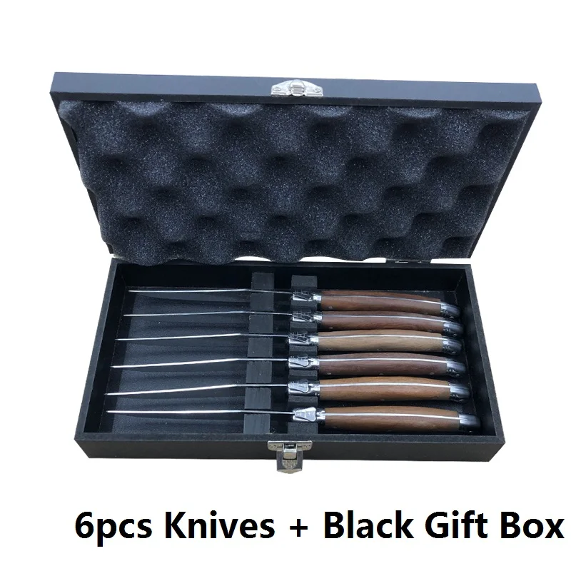 6pcs Knives in Box 6 шт. 9 дюймов Стиль Laguiole нержавеющая сталь ножи для стейков японские столовые приборы деревянные столовые ножи в черном подарочной коробке ресторанная поставка - Цвет: 6pcs Knives in Box