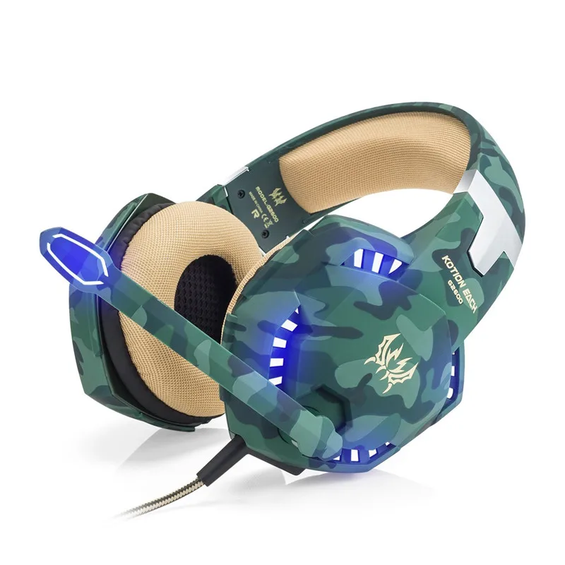 Camouflage green Игровые наушники KOTION G2600 стерео камуфляж игровая гарнитура Шум шумоподавления наушники с микрофоном светодиодный свет для PS4/PC/Xbox One/iPad/Оборудование для psp - Цвет: Camouflage green
