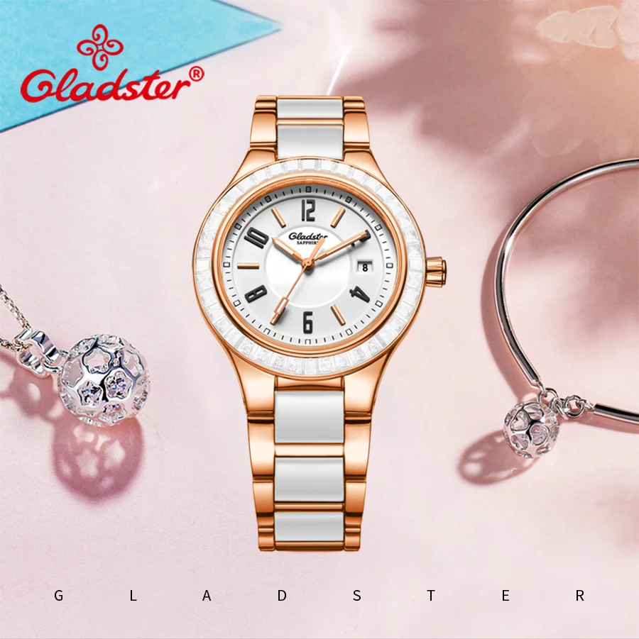Роскошные Брендовые женские кварцевые часы Gladster с сапфировым стеклом, ювелирные изделия с бриллиантами, керамические женские часы, изысканные женские наручные часы под платье