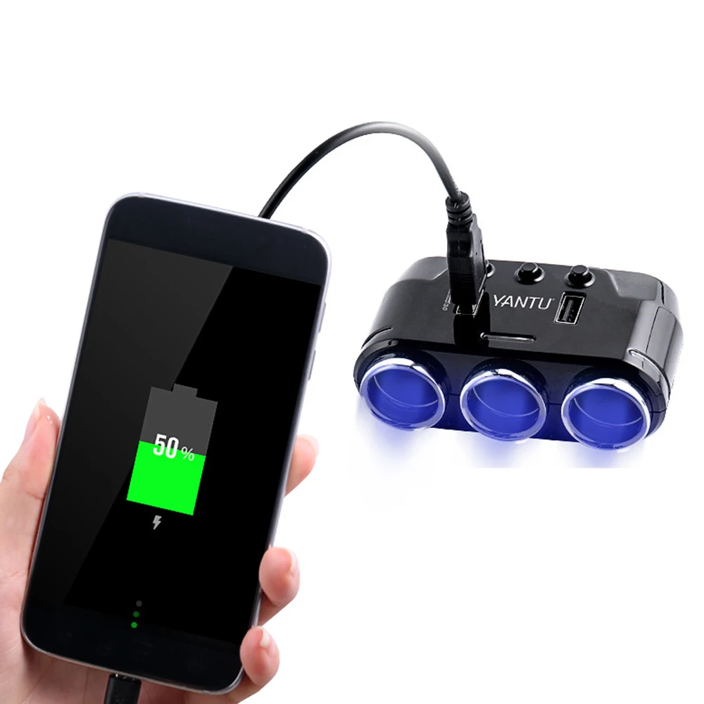 3 отверстия 12-24V устройство для автомобиля с двумя портами USB Зарядное Мощность