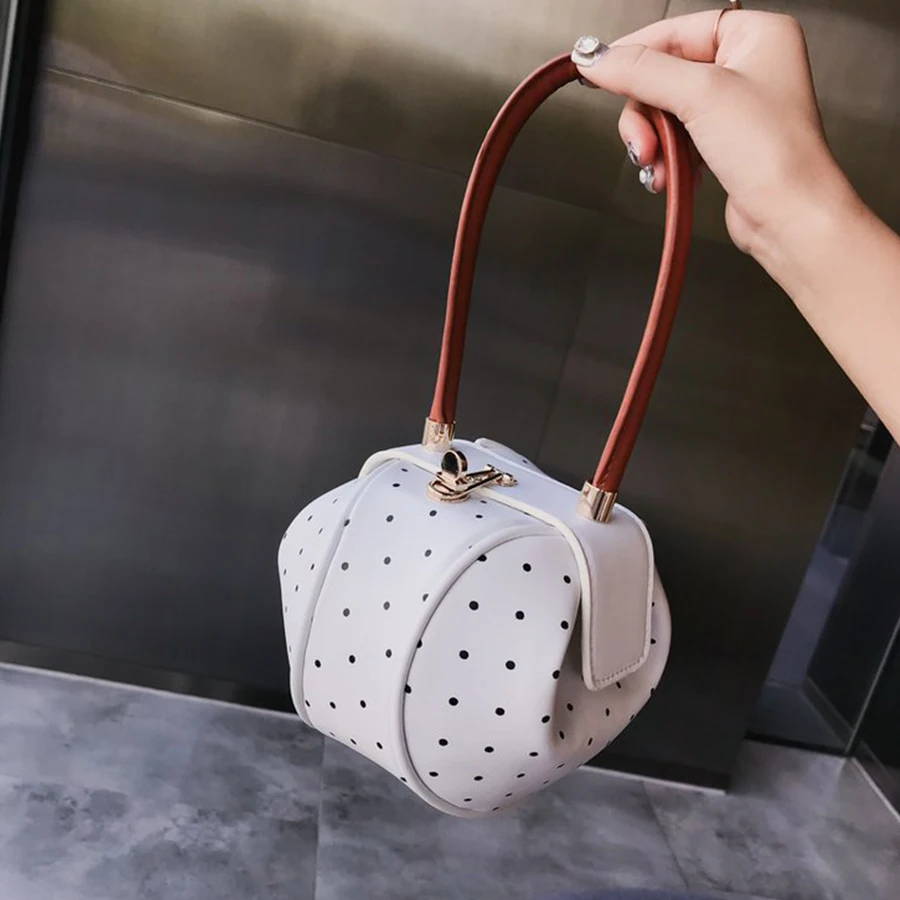 Женская круглая мини сумка креативная черного белого цветов 2019|Сумки с ручками| |