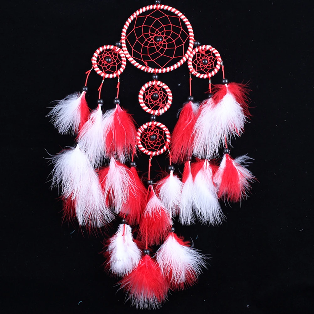 Традиционный красивые декоративные ручной работы пять кольца Dream Catcher с перьями