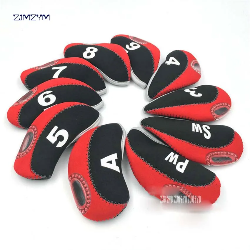 10Pcs One Set Neoprene Transparent Window Golf Club Iron Head Covers for Callaway QGT-SS003 Golf club head Cover black / orange