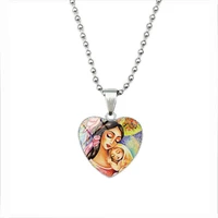 jewish time mothers day gift art charm necklace global moms love vintage christ jesus oil painting love heart necklace jewelry
