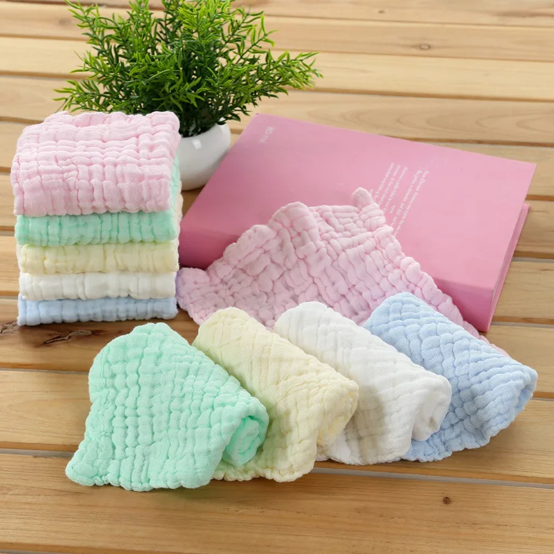 Six layers of gauze cotton square towel Children towel Fold a handkerchief Plain printed saliva towel