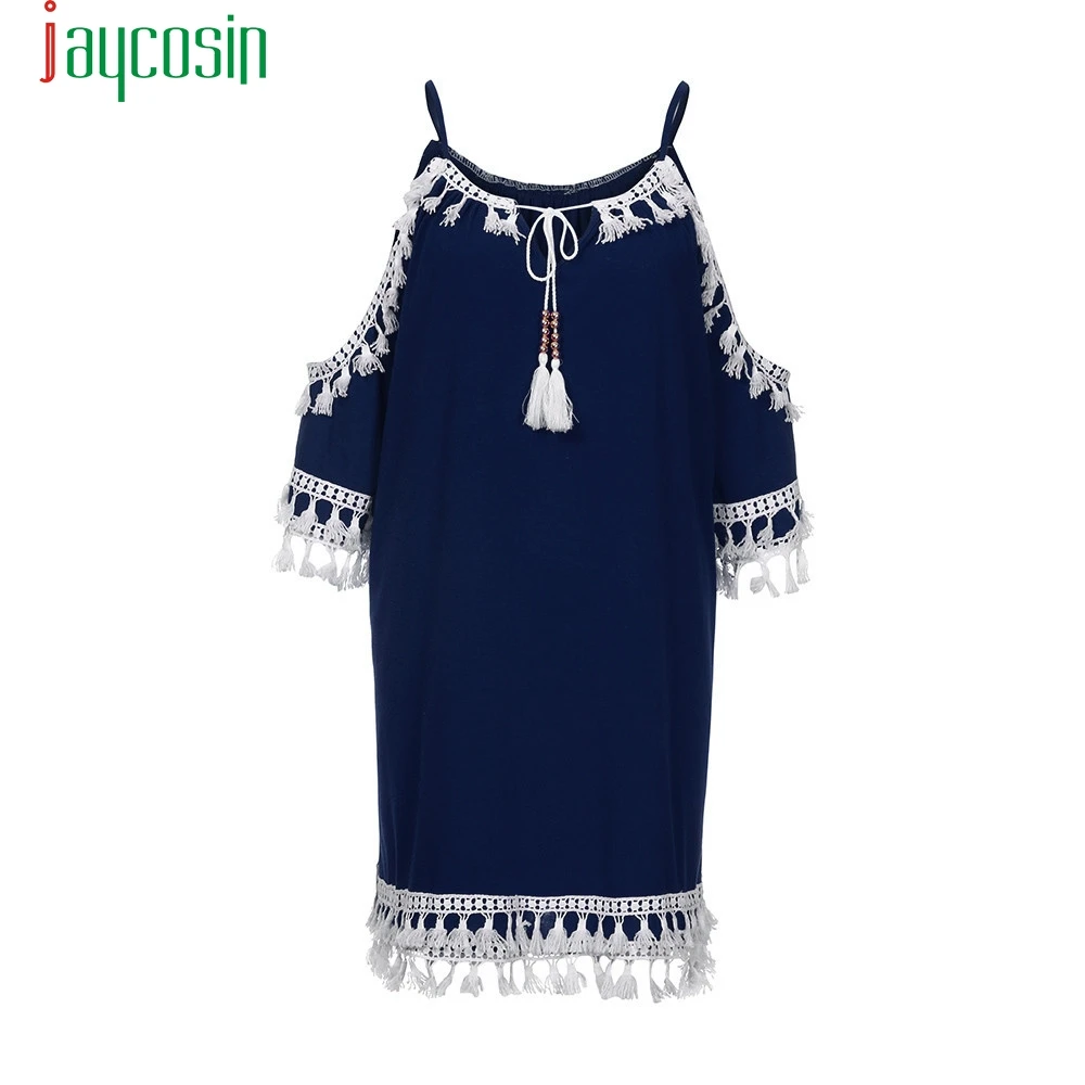 Женское платье с кисточками JACOSIN повседневное однотонное пляжное открытыми