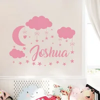Custom Name Wall Decal Boy Girl Clouds Nursery Decals Moon Decal Stars Wall Vinyl Sticker For Son Name Daughter Baby Room L205