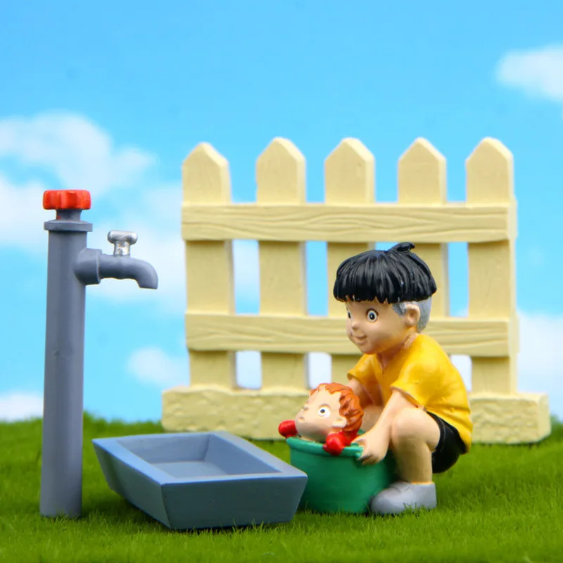 Хаяо Миядзаки Ponyo на Клифф раковина кран забор Холдинг ведро Золотая рыбка нефрит