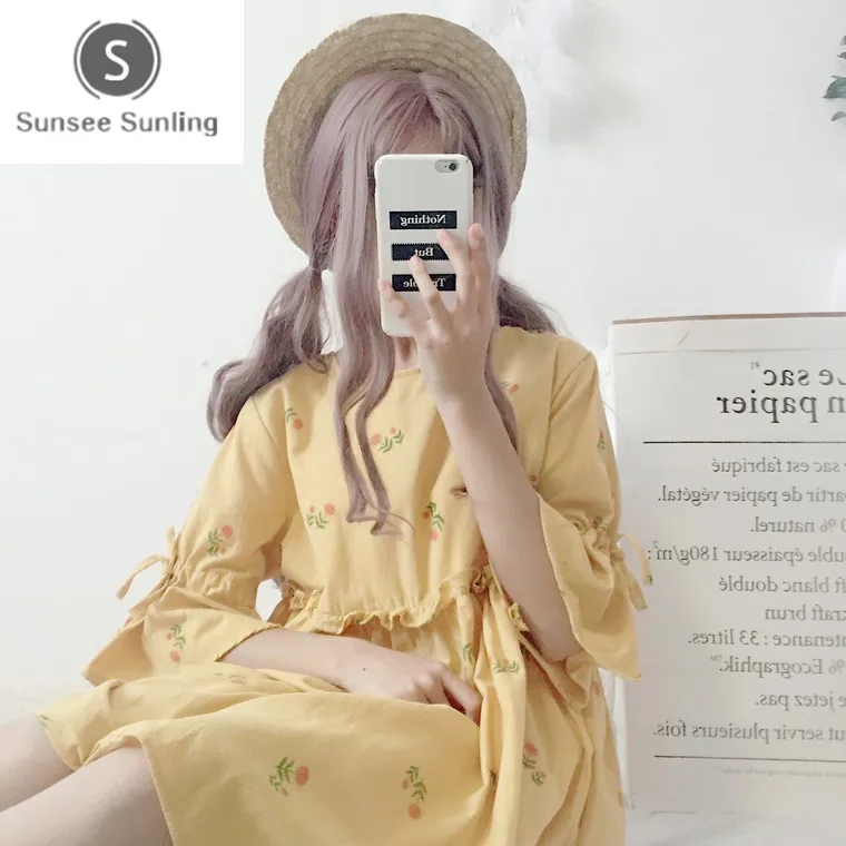 2019 женское винтажное свободное платье Harajuku Ulzzang с принтом подсолнуха милые