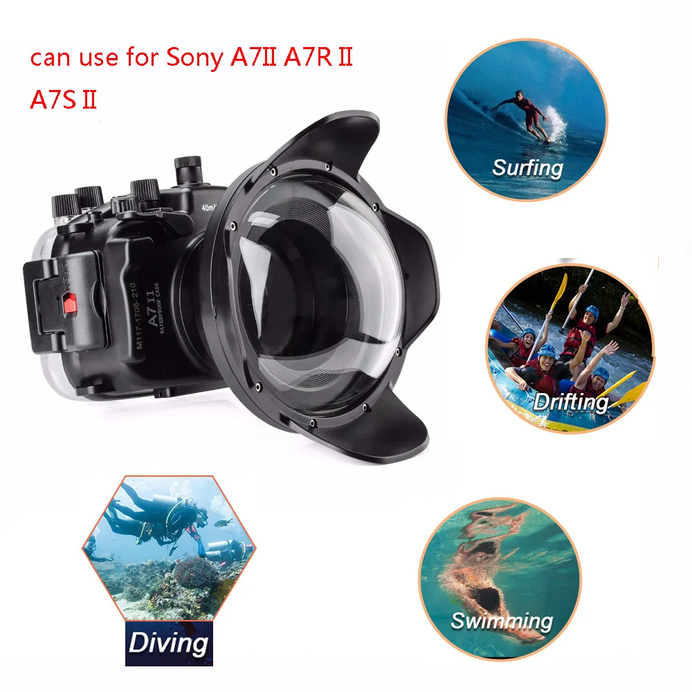 Подводный водонепроницаемый чехол Meikon A7II A7R II 40M для Sony A7S w/ Fisheye Dome Port Lens|waterproof case for