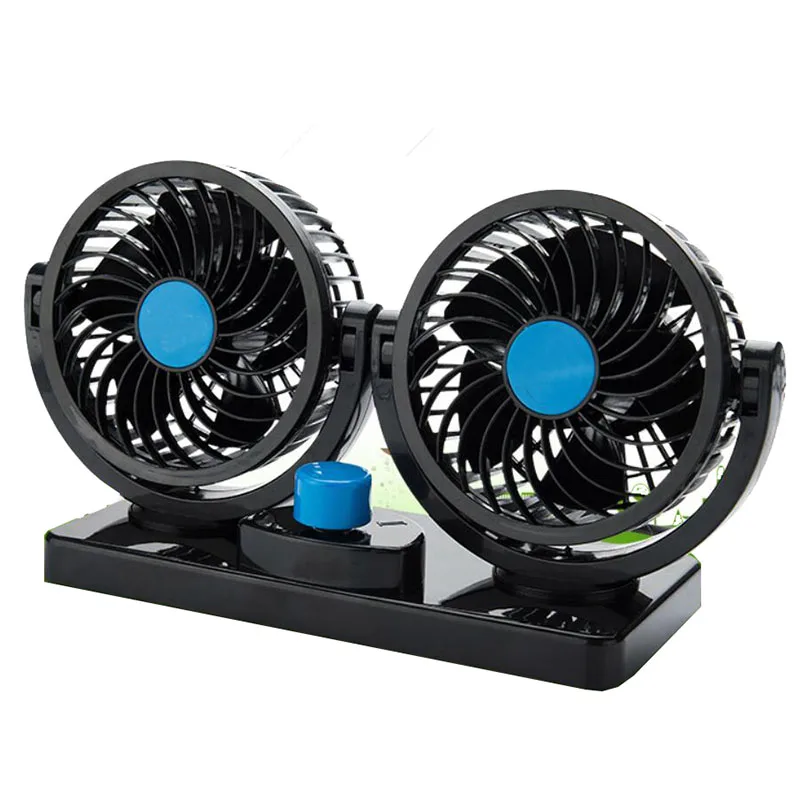 Double Head 360 Degree Rotating Car Fans Strong Wind Low Noise Car Air Conditioner Portable Auto Air Cooling Fan 12V Black