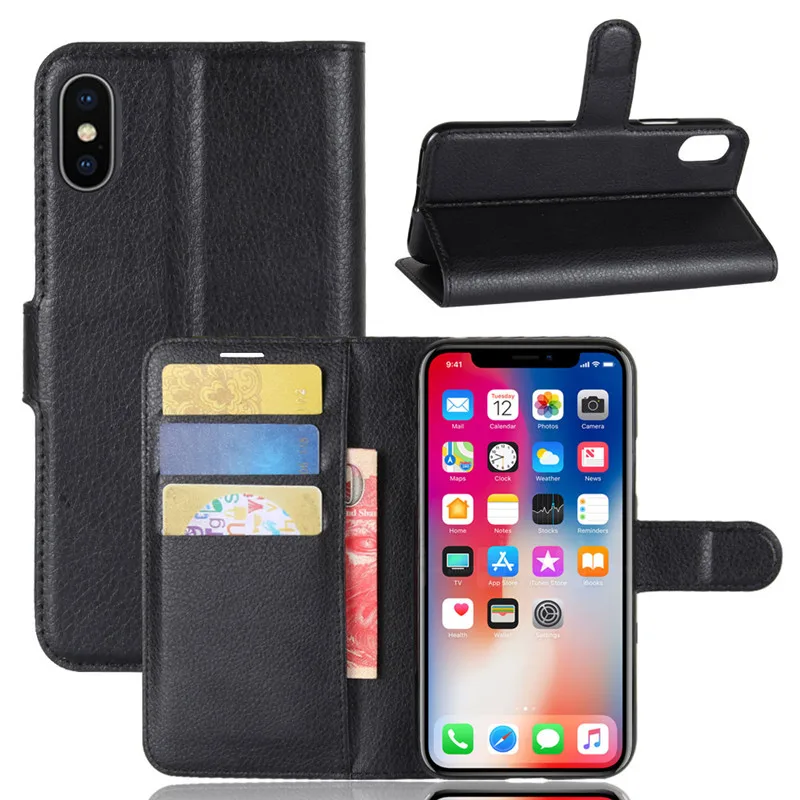 ПУ + ТПУ Личи текстуры Флип Чехол/с карманом для карт/Подставка Apple iphone X/XS/XR/XS MAX/8/8