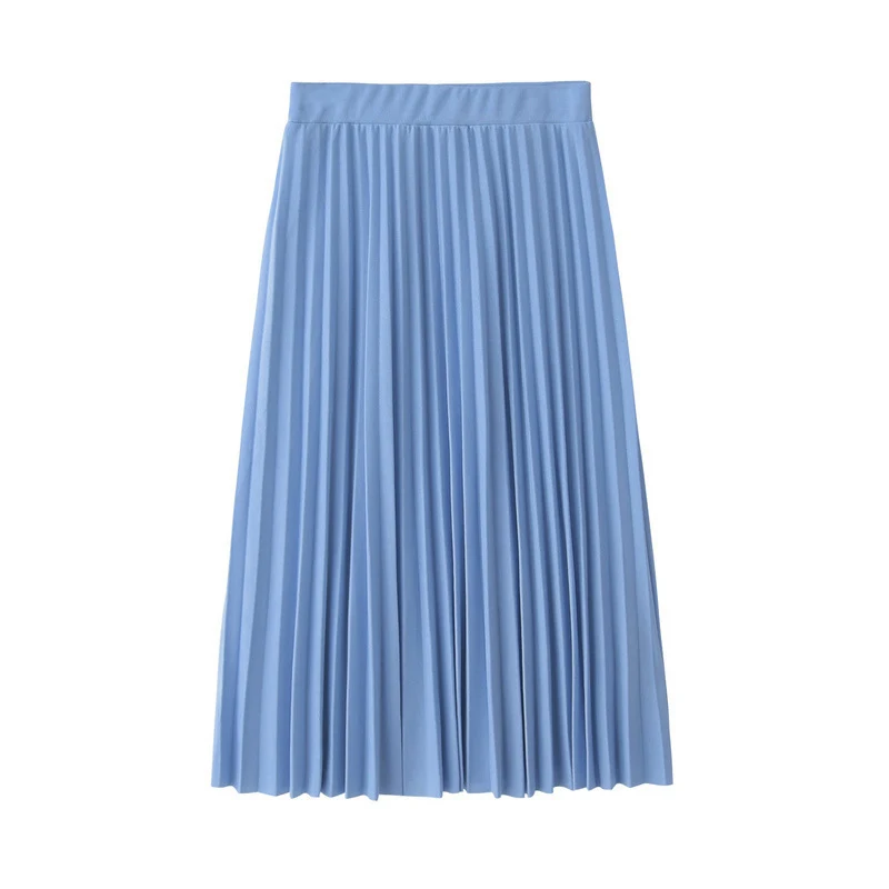 

Women Lady High Waist Elasticity Solid Color Pleated Midi Skirt for Party Holiday BMF88