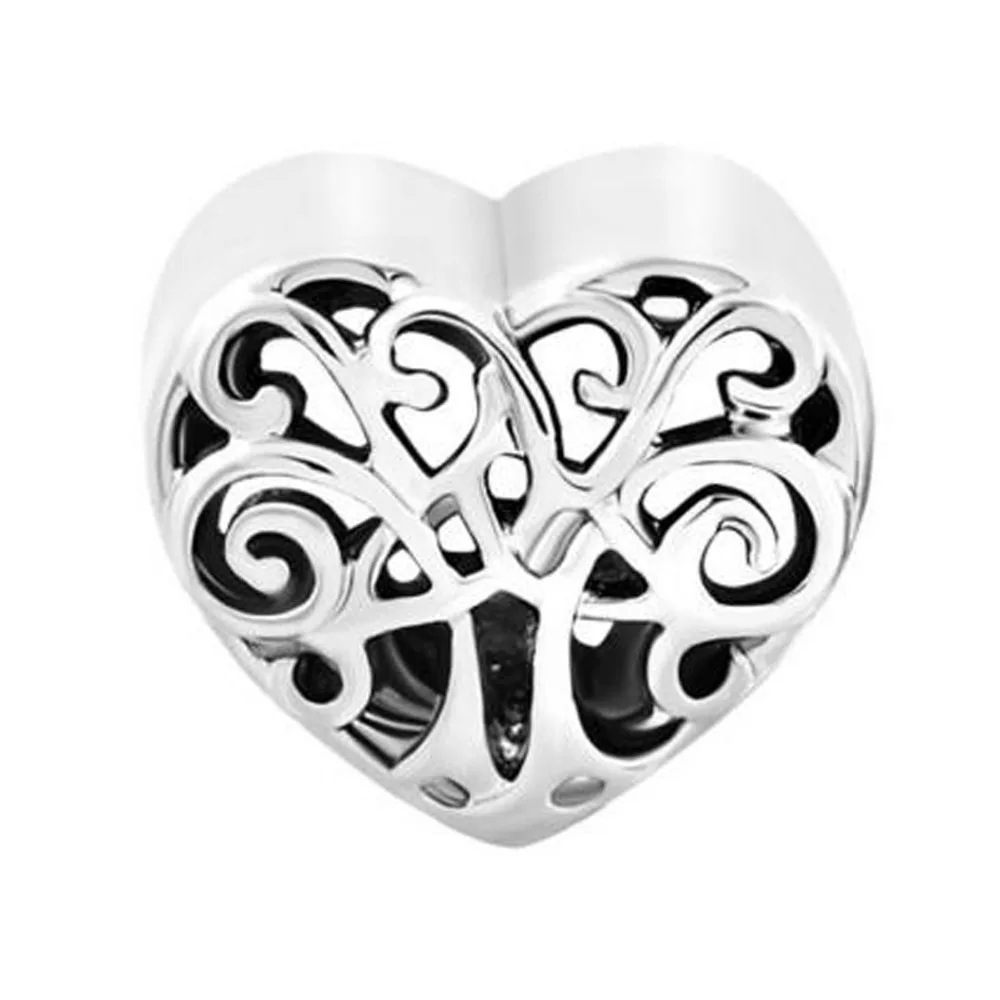 slide charm Free shipping Heart Filigree Irish Charm Triquetra Celtic Knot Family Tree Of Life Bead fit Pandora bracelet |