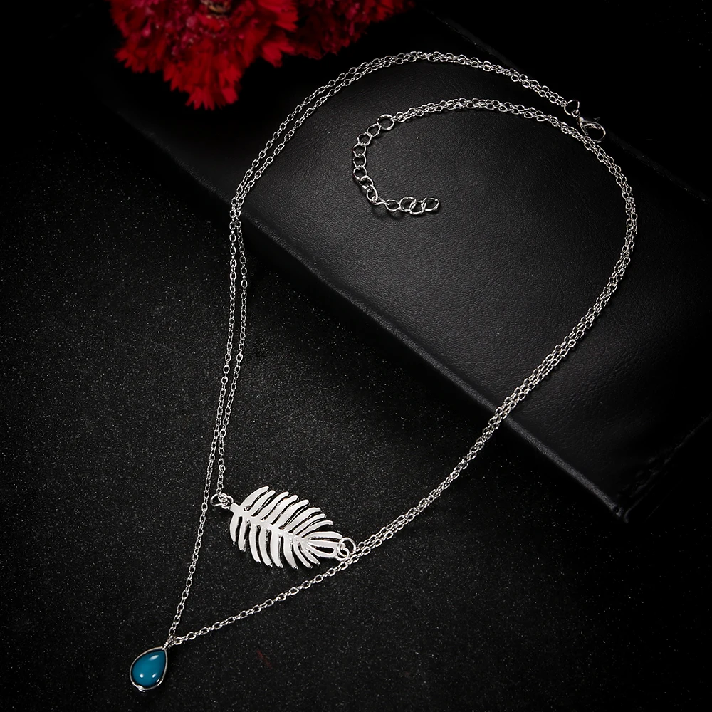 Feather Pendant Stone Necklace for Women Multilayer Chain Choker Necklaces Summer Gift Drop Shipping Bijoux Handmade Jewelry