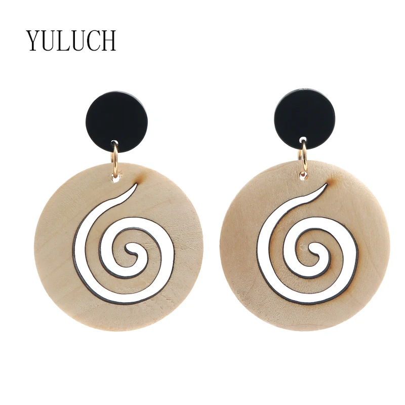 Женские серьги-подвески YULUCH, винтажные геометрические круглые висячие серьги из дерева, ювелирные украшения в стиле ретро