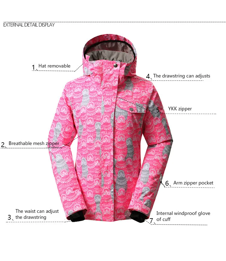 

MS GSOU SNOW Ski Suit Outdoor Winter Windproof Warm Waterproof Single Double Board Ski Jacket Snow Coat For Women Size XS-L