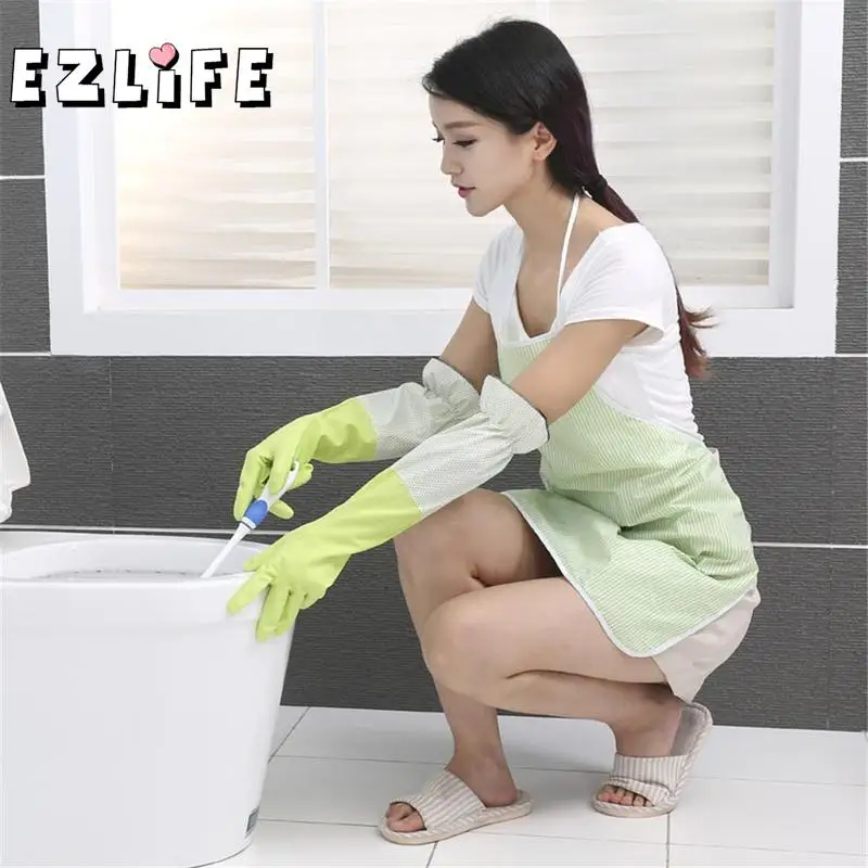 EZLIFE, длинные рукава, утепленные перчатки для мытья посуды, кухонные, для мытья посуды, латексные перчатки, бытовые, водонепроницаемые, чистящие перчатки KLZ1154