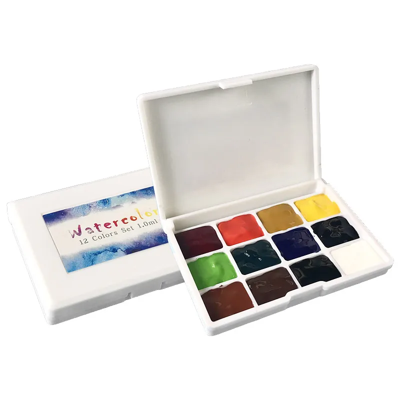Акварельные пигменты 12 цветов 24 цвета Bojice Aquarel маленькая белая коробка для