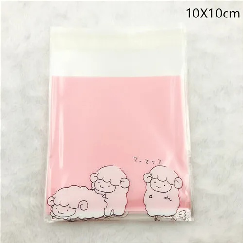 10X10cm 2 размера 100 шт пластиковые пакеты для печенья Милая овечка мешок для печенья свадебный торт конфеты Макаруны упаковочная сумка - Цвет: 10X10cm