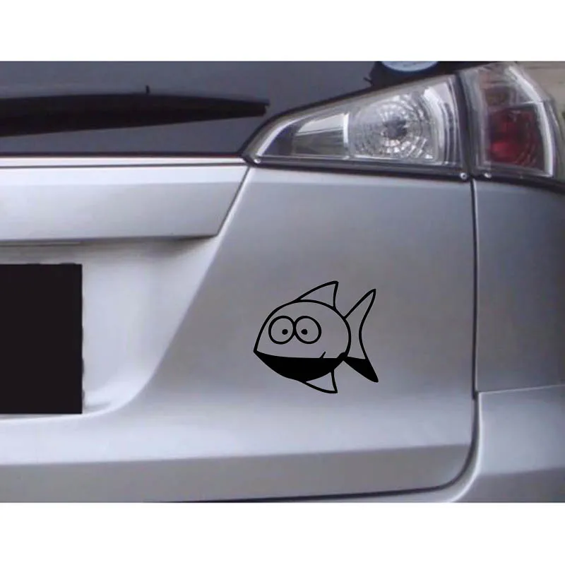 

YJZT 12cm*10.8cm Cartoon Fun FISH Decal Car Window Sticker Black Silver Vinyl Accessories C11-0133