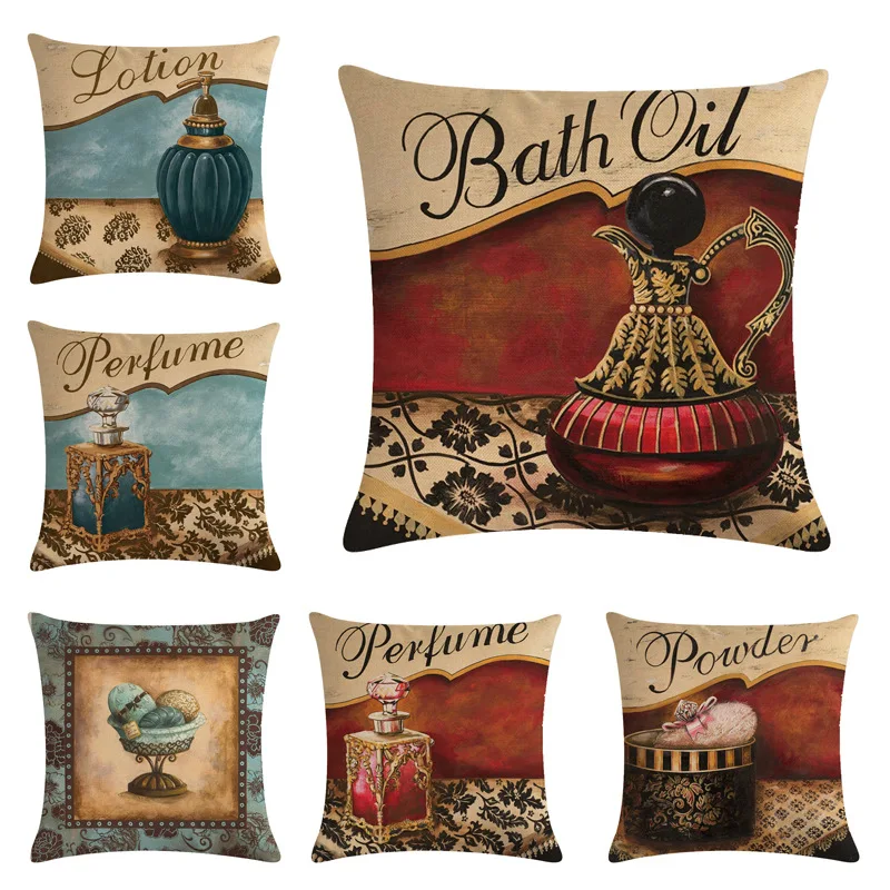 

Vintage Perfume Cushion Cover Cotton Linen jewelry Pillowcase Fshion Women 45x45cm Home Decor Throw Pillow Cover Cushion Covers