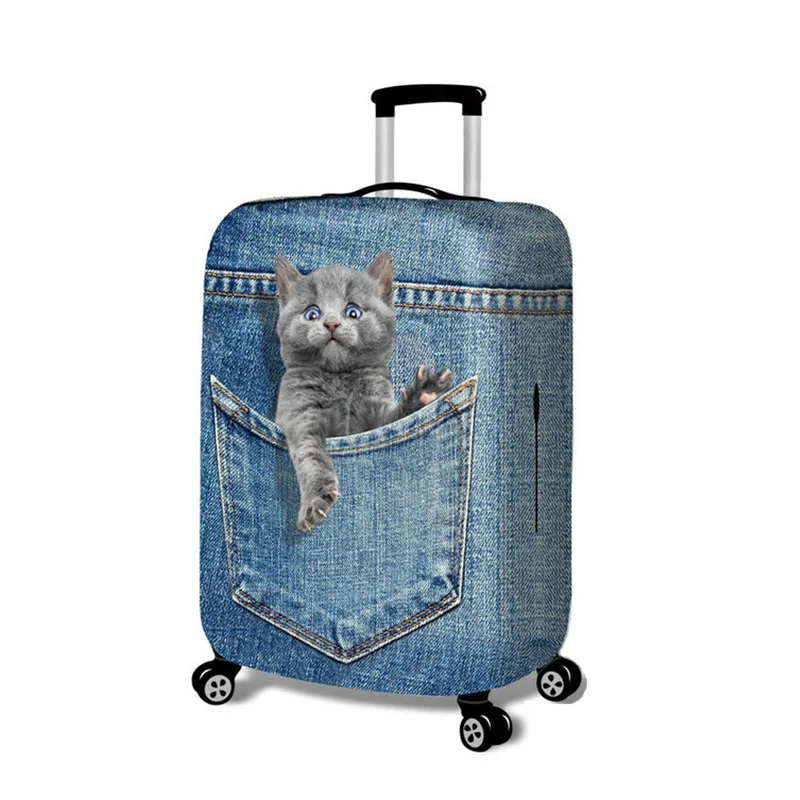 B Luggage cover SEREQI 3D печать и окрашивание не выцветает синий деним кошка собака багаж Крышка 18-32 дюймов эластичный чехол от пыли Чехол для багажа - Цвет: B Luggage cover
