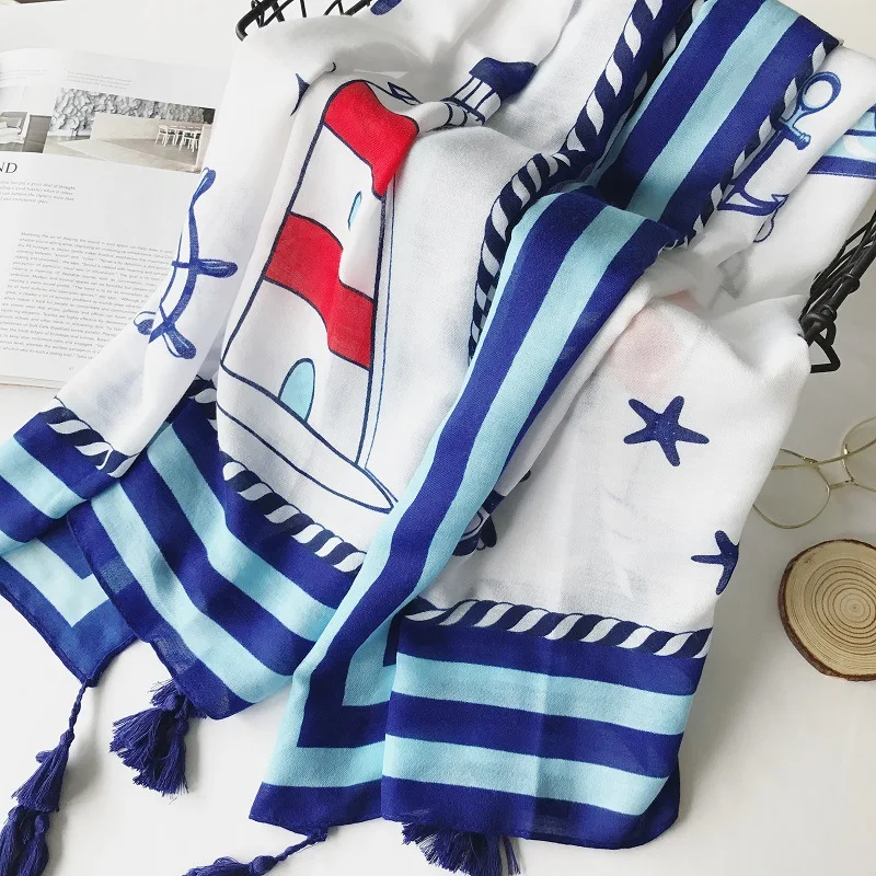 Лидер продаж 2021 новые модные вискозные шарфы с якорем лодочкой Женские палантины