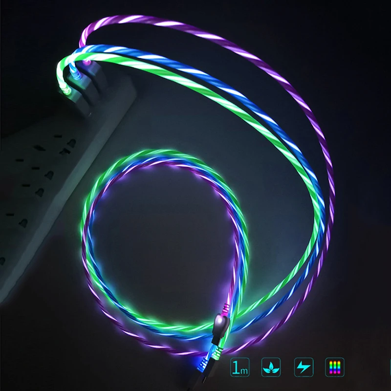 Новый светодиодный USB кабель для вспышки передачи данных зарядное устройство
