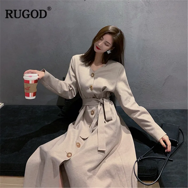 RUGOD 2019 женское платье Корейский Весна Новый v образный вырез длины макси с