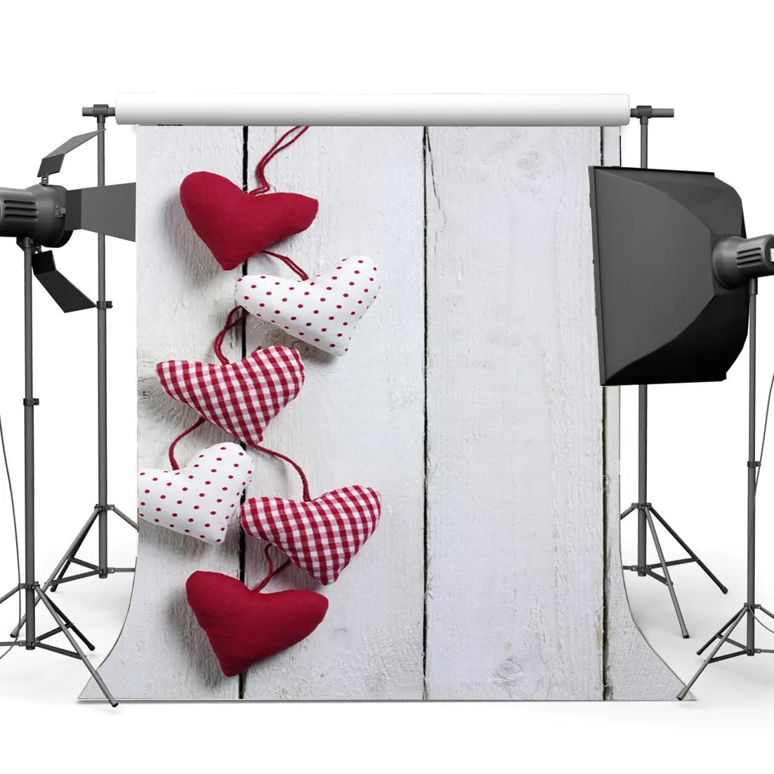 

Valentine's Day Backdrop Photography Backdrops Sweet String Hearts White Stripes Wood Floor Wedding Background