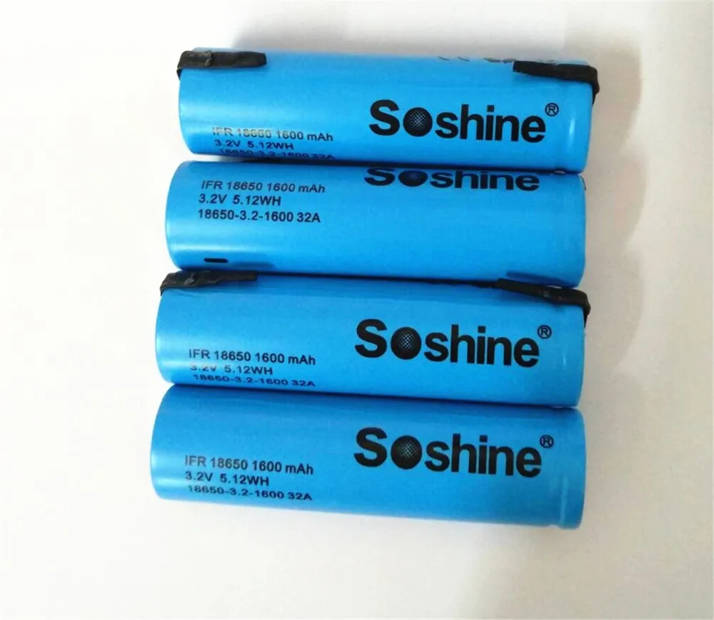 4 шт. аккумуляторные батареи Soshine LiFePO4 18650 3 2 В 1600 мАч|Перезаряжаемые батареи| |