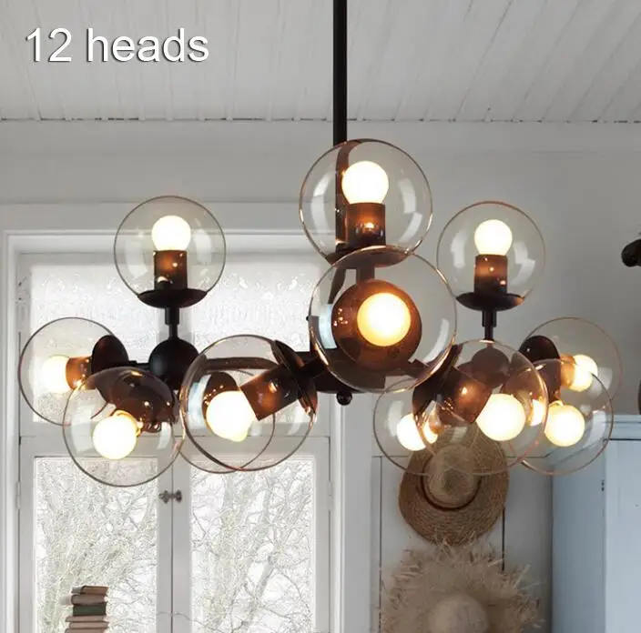12 heads lamp Круглый стеклянный люстра светильник светодиодный Лофт промышленный подвесной светильник люстра лампа ретро современный промышленный подсвечник светильник - Цвет абажура: 12 heads lamp