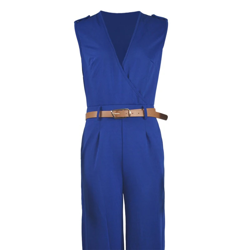 Летние женские широкие брюки с v образным вырезом комбинезоны сплошной цвет