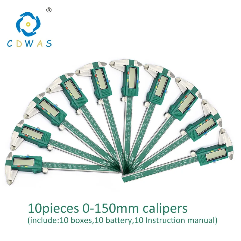 10pieces 0-150mm Цифровой дисплей из нержавеющей стали суппорт 0-150 мм 0,01 Высокоточный ЖК-электронный цифровой штангенциркуль водонепроницаемые измерительные инструменты - Цвет: 10pieces 0-150mm