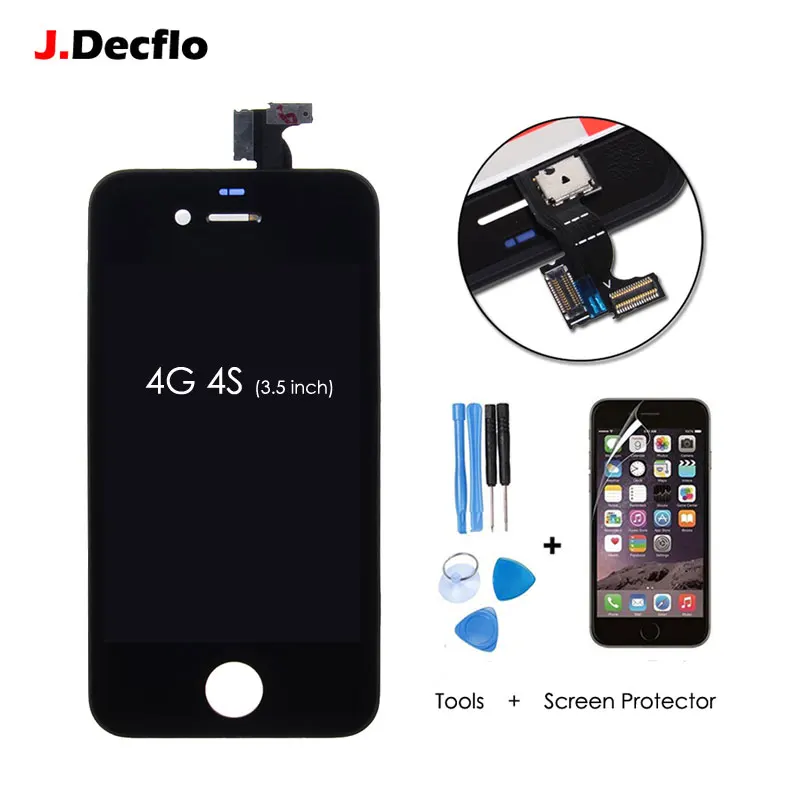 1 Piece LCD Screen Display Assembly For iPhone 4 4S Digitizer Touch Replacement Complete Free Gifts+Tempered Glass | Мобильные