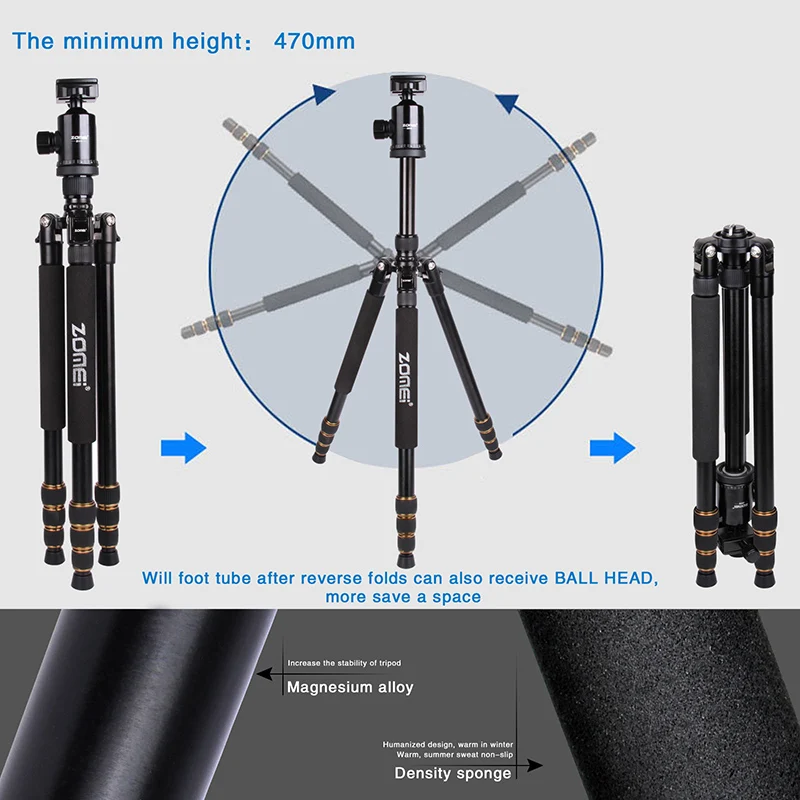 Zomei Professional камера штатив z 668 алюминий портативный путешествия Стенд для canon nikon sony