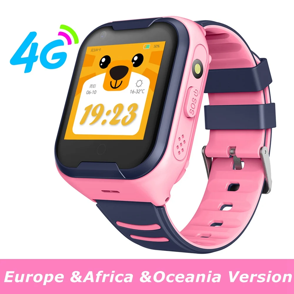 Pink EAO LEMFO, gps, Детские умные часы, 4G, поддержка sim-карты, вызов, SOS, полный сенсорный телефон, часы с камерой, водонепроницаемые, детские часы - Цвет: Pink EAO